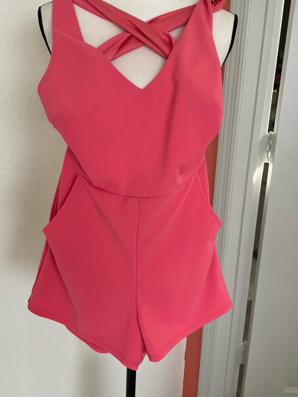 Women's Pink Crisscross Back Romper